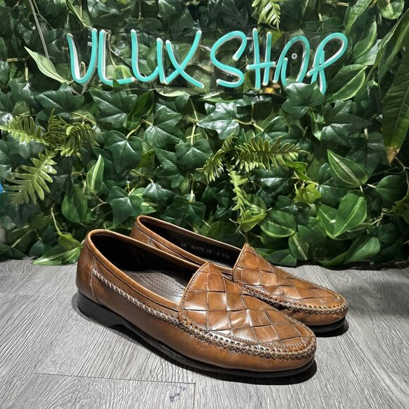 Italy Bragano Cole Haan Men\'s size 10 Brown woven leather Loafers dress shoes main image 9
